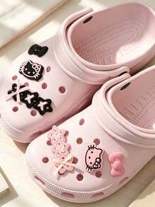 SANRIO 4/8/12pcs Cute Hello Kitty Shoe Charms - Multiple Designs Available, Including Pink Ribbon Star Bow, Clip, Cat And Heart Patterns, Black & Pink Accessories Suitable For Sandals, Clogs, Bags, Bracelets - Perfect Gift For Friends, Sparkling Shoe Decor, Bracelet Accessories, Fun Design, Durable Material, High-Quality Decoration (Random Style) - Pink - View 3