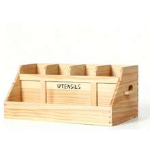 Caja Organizadora de Utensilios de Cocina de Madera con Divisores, Soporte para Vajilla para Decoración del Hogar y Almacenamiento de Cocina - Ver 6