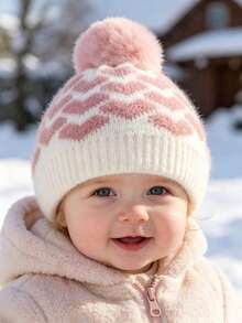 1PC Newborn Toddler Baby Girl Pom-Pom Beanie Hat Cozy Knit Winter Warm Small Heart Cute Kids Bonnet Hat Baby Needs Essentials Accessories - Multicolor - View 4