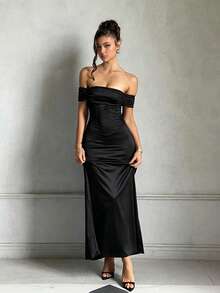Women's Summer Dress - Black One-Shoulder Strap Elegant Party Dress.. Wedding Fall - Black - View 4