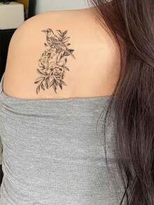 30pcs Black Sketch Waterproof Tattoo Stickers, Flower,Flower Snake Small Patterns Temporary Tattoo Stickers For Woman And Men Hands, Body Decor - Black - View 6