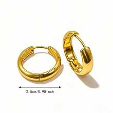 1 Pair High-Quality Stainless Steel Hypoallergenic Hoop Earrings, Fade-Resistant, Comfortable And Versatile, Minimalist Elegant Fashion Earrings For Women Suitable For Daily Wear Or Parties, Jewelry Accessory, Exquisite Gift For Women - Gold - View 2