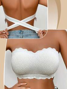 1pc Strapless Casual Comfortable Women's Bra, Wireless Soft Comfortable Bandeau Bra - White - View 3