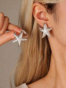 2-12pcs Fashion Ocean Style Silver Stud Earrings Set, Flower Shell Starfish Combination Set, Suitable For Women's Daily Wear, Summer Beach Vacation - Silver - View 5
