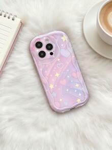 1pc Cream Dopamine Wave Ruffle Soft TPU Texture Creative Personalized Rainbow Gradient + Pearl Chain Phone Case Compatible With Galaxy S21 S22 S23 S24 S25 S26/Honor/ And More Models - Clear - View 5