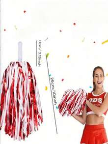 Aluminum Foil Long Ribbon Cheerleading Pom Poms, PE Material Waterproof 20g Ribbon Handle Stick, Reusable Handle Pom Poms, Suitable For Cheerleading Support Pom Poms, Dance Team Performance Props, Outdoor Square Dance Pom Poms And Fan Cheering Props Set - Multicolor - View 2