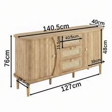 Sideboard With Sliding Doors And Wicker Drawers, Natural Color - Natural - 查看 5