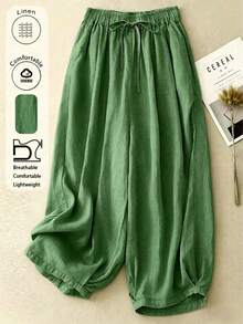 Women's Solid Color Drawstring Waist Casual Versatile Daily Lantern Pants - Green - View 1