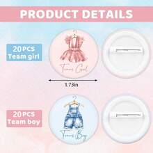 10/40件組性別揭曉主題鈕扣徽章，包含藍色與粉色款式，適用於性別揭曉儀式、生日慶祝，鈕扣徽章採用中性設計，為寶寶派對遊戲增添趣味 - 彩色 - 查看 2