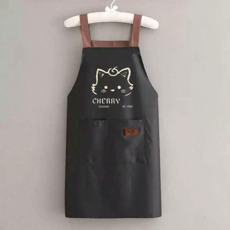 1 buah Celemek Dapur Kartun Beruang/Kucing Ceri Lucu Tahan Air & Tahan Noda - Celemek Tahan Air PVC, Tidak Perlu Dicuci, Kain Tahan Noda yang Tahan Lama, Cocok untuk Memasak, Memanggang, dan Membakar, Dapat Digunakan di Dapur Rumah dan Restoran - MultiWarna - View 1