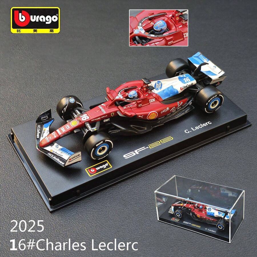 Burago - Ferrari SF-25 Miami #16 Charles Leclerc, 1/43 Scale Die-Cast Model Car F1 Miami Grand Prix, Official Ferrari Livery, 14+ Years Old Includes Display Box