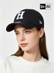 New Era Black Letter H Embroidered Dad Cap, Vintage Soft Woven Fabric Hat For Women Men - Black - View 4