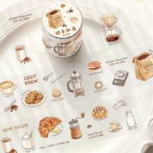 1pc Tea Time Roasted Aroma Coffee House Planner PET Glitter Washi Tape Stickers Decorative Collage Background Material - Multicolor - View 4