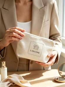 Lancôme 奶油白紋理厚帆布化妝包，無鉚釘布製拉環，便攜可折疊旅行化妝收納袋 LANCOME-GIFT-11 - 白色 - 查看 7