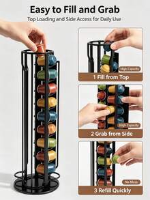 Rotatable Coffee Capsule Storage Rack, Black Metal Coffee Pod Holder, Rust‑Proof Coffee Capsule Organizer, Practical Accessory For Home Kitchen Coffee Bar, Holds Multiple Types Of Coffee Pods, Perfect For Daily Coffee Preparation - Black - View 5