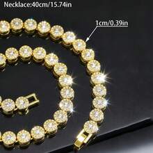 1pc Hip Hop Round Rhinestone Fashion Shiny Men's Women's Design Chain Necklace Party Jewelry Daily Wear Necklace Bracelet, Great New Year Gift, Outfit Highlight, Zinc Alloy Material Fashion Accessory - Round - View 10