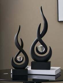 1pc Flame Statue Ornament, 11.8 Inch Abstract Resin Sculpture, Suitable As Modern Home Decor, Minimalist Artwork, Bookshelf, Coffee Table Or Dining Table Centerpiece. 4 Colors Available (No Electricity Required) - Classic Style - View 2