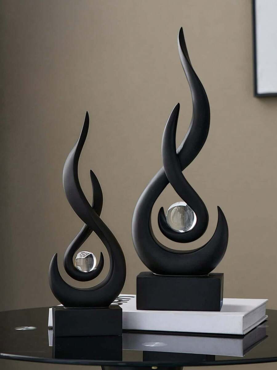 1pc Flame Statue Ornament, 11.8 Inch Abstract Resin Sculpture, Suitable As Modern Home Decor, Minimalist Artwork, Bookshelf, Coffee Table Or Dining Table Centerpiece. 4 Colors Available (No Electricity Required)