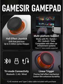GAMESIR T4 Nova Lite Pro Gaming Controller, Linear Triggers, Tri-Mode Wireless 2.4G/Bluetooth/Wired, Compatible With Switch/Steam/Android/IOS - View 6