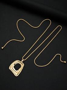 1pc Vintage Elegant Casual Women's Metal Asymmetrical Geometric Pendant Gold Long Necklace, Perfect For Vacation, Date, Daily Wear And Gift - Gold - View 5