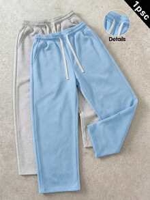Men's Sports Long Pants Comfortable Casual Breathable Solid Color Versatile Straight Leg Pants, Side Pockets, Spring/Autumn Comfortable Style, Sports Style Long Pants, Knitted Fabric, Durable Material - Baby Blue - View 3