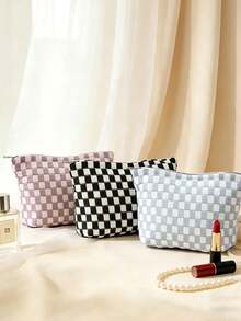 1 buah Tas Kosmetik Motif Kotak-kotak, Nama Dapat Disesuaikan, Tas Penyimpanan Perhiasan, Tas Kosmetik Bordir yang Dipersonalisasi, Organizer Perjalanan, Hadiah untuk Wanita dan Hadiah untuk Pengiring Pengantin - MultiWarna - View 3