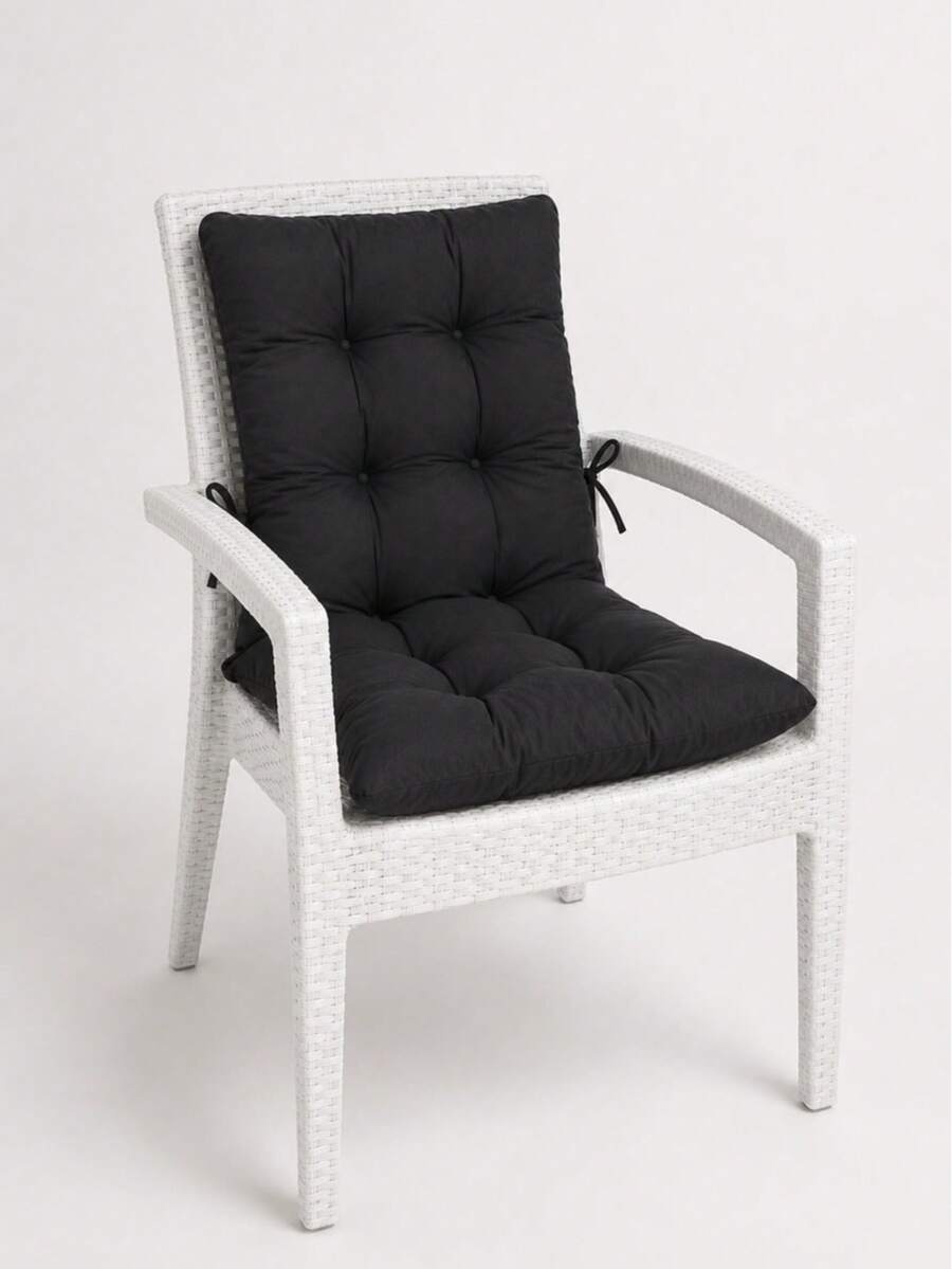 Solid Color Tufted Dining Chair Cushion (Made In Turkey), 50*90cm Soft Backrest Seat Pad, Non-Slip Design, Machine Washable, Suitable For Home, Kitchen, Office And Patio - Black - View 1