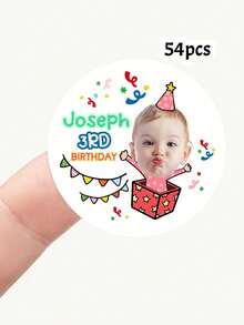 54-540 piezas Pegatinas de agradecimiento personalizadas, Etiquetas redondas personalizadas, Pegatinas de cumpleaños personalizadas, Pegatinas de caja de regalo personalizables, Pegatinas para niños, Niño - Versión de texto de foto - Ver 8