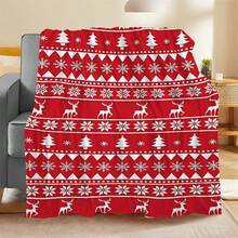 1pc Soft & Comfortable Modern Flannel Christmas Blue Background Nap Blanket - Christmas Tree, Deer, Snowflake, Snowman - Polyester Nap Blanket - Digital Printing Process, Suitable For Sofa, Bed, Travel, Office Home Decor - Multicolor - View 9