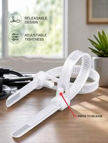 100pcs/Pack Releasable Self-Locking Plastic Nylon Cable Ties - Multi-Purpose Fasteners, Space-Saving Cable Management Solution, Cable Organizer, Ribbed Design Durable And Flexible, Indoor/Outdoor Use - Cable Ties - View 2