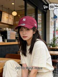 New Era NY Logo Embroidered Baseball Cap, Casual Soft Top Adjustable Curved Brim Dad Hat - Red - View 3