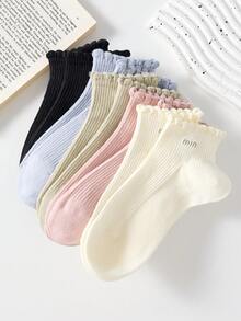 5 Pairs Women's Short Socks With Letter Pattern And Lace Trim, Non-Slip, Comfortable And Breathable, Suitable For All Seasons, Ideal For Sports And Casual Wear - Multicolor - View 5