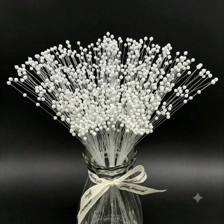 300pcs Mini Pearl Beaded Flower Stems, Small Pearl Floral Pins, Bridal Wedding Bouquet Pearl Floral Pins, Party Decoration Pearl Beaded Flower Stems, DIY Floral Arrangement Supplies, Wedding & Party, Home Decor Crafts
