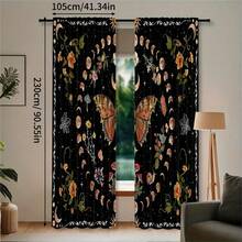 2 buah Tirai Semi-Transparan Motif Kupu-kupu dan Jamur Fase Bulan Bergaya Bohemian Vintage, Poliester 90GSM Semi-Transparan untuk Perlindungan Privasi, Mudah Dipasang, Cepat Kering, Tahan Pudar, Tirai Ringan yang Dapat Dilepas dan Dicuci, Cocok untuk Rumah, Kamar, Dapur, dan Sekat atau Dekorasi Lainnya - MultiWarna - View 14