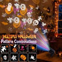 LED Halloween Projector Light 360° Dynamic Projection Smart Lamp, Includes Pumpkin, Ghost, Skeleton, Spider Patterns, Creates Wall & Ceiling Atmosphere Night Light, USB Powered Festival Party Home Decor Light - Black - View 4