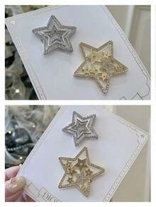 Dior Style Silver And Gold Star Hair Clips Perfect Gift For Her Elegant Party Hair Accessories Exquisite Birthday Gift For Girlfriend Daily Wedding Styling Hair Decor DIOR-GIFT-144 - Silver Gold - View 7