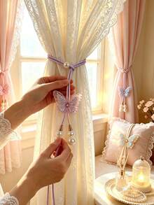 Butterfly Curtain Tieback, Pearl Decor, Adjustable Decorative Rope Curtain Clip, Suitable For Home Curtains, Bedroom, Nursery And Living Room Window Decoration - Multicolor - View 4