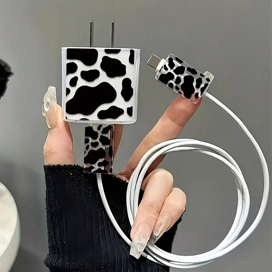 Cow Print Data Cable Protector Sleeve, Compatible With IPhone 14 Pro Max Charger Protective Case, Suitable For IPhone 20W/18W Charger - Multicolor - View 1