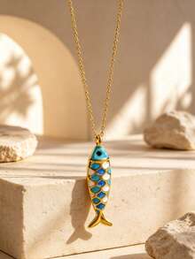 2/1pc Vacation Style Stainless Steel Bracelet/Necklace Set With Marine Life Decor, Suitable For Daily Commute Or Beach Vacation Wear For Women - Yellow Gold - View 8