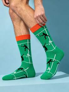 Men's 1 Pair Of Crew Sock, Badminton Sport Court Player Design Socks, Warm Soft Breathable, Gift For Men & Women, Halloween Christmas Fall Winter - Multicolor - View 8