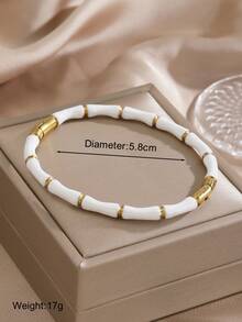 5 pièces/1 pièce Bracelet en acier inoxydable minimaliste avec joint en bambou et goutte d'huile colorée, convient pour le port quotidien et les fêtes des femmes - Multicolore - Voir 10
