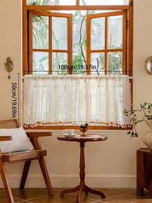 1pc Multicolor Tassel Translucent Non-See-Through Short Curtain - Beige - View 2