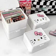 SANRIO 2pcs/5pcs Minimalist Cute Printed Plastic Storage Boxes With Lids, Dustproof Waterproof Stackable Desktop Organizer Storage Boxes For Small Cards, Jewelry, Cosmetics, Stationery, Miscellaneous Small Items, Home And Student Dorm Practical Storage Boxes - One Size - View 9