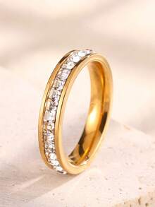 1/4pcs Women's Luxury Zirconia Star & Heart Design Wide Band Stackable Rings With Clasp, Autumn Date Party Daily Wear Gift Jewelry - Gold B - View 10