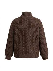 Plus Size Women's High Neck Casual Versatile Daily Wear Long Sleeve Sweater - Coffee Brown - View 8