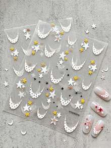 1 Sheet All‑Season Sweet Cute Style Polka Dot Moon Star Nail Stickers, 3D Self‑Adhesive Nail Art Decals For DIY Manicure & Press‑On Nails Salon Decor - Multicolor - View 3