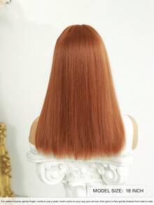 20-Inch Medium-Length Orange Wig Synthetic Straight Wig With Bangs, High Density Heat-Resistant Fiber Natural Fluffy Wigs For Women Daily Party Wear, Halloween Cosplay Use - 橘色 - 查看 2