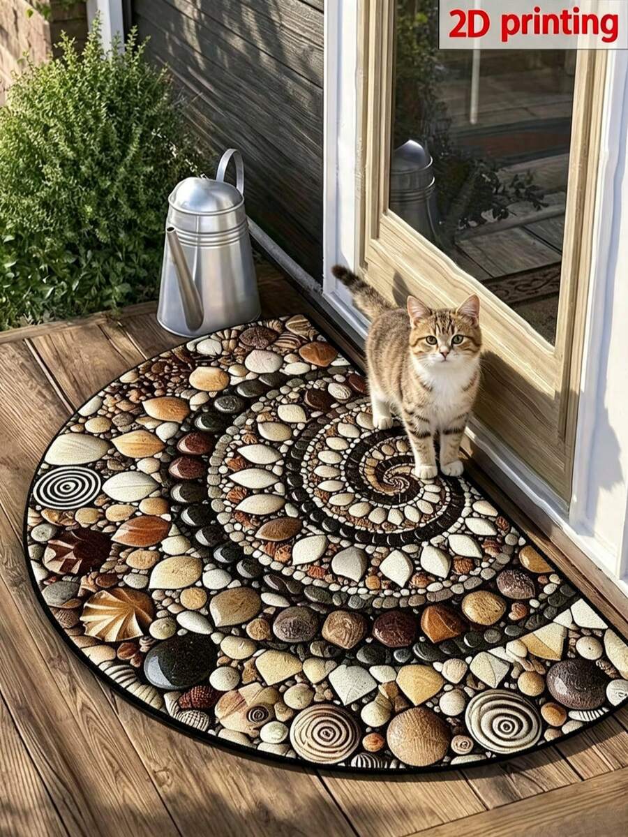 1pc Spiral Pebble Half-Circle Doormat, Doormat, Small Rug, Welcome Mat, Carpet, Floor Mat, Outdoor Doormat, Kitchen Rug, Home Decor, Front Door Mat, Area Small Rug, Outdoor Mat, Home Decor, Area Rug, Garden Rug, Washable Carpet - Multicolor - View 1
