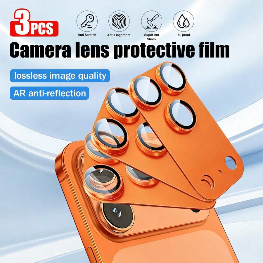 Yezodawee Camera Lens Protector Film For IPhone 17 Pro Max/17 Pro, Shatter-Resistant, Strong Adhesion, Compatible With Phone Cases, Metal Tempered Glass Rear Camera Screen Protector, 4 Colors Available (Blue/Silver/Orange/Transparent) - 3PCS - View 1