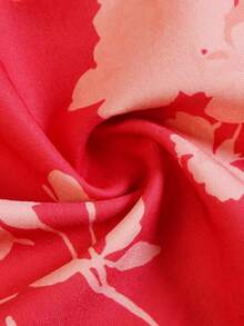 Fall Women Floral Midi Dress, V‑Neck Long Puff Sleeve Flowy A‑Line Printed Long Dress - Red - View 5